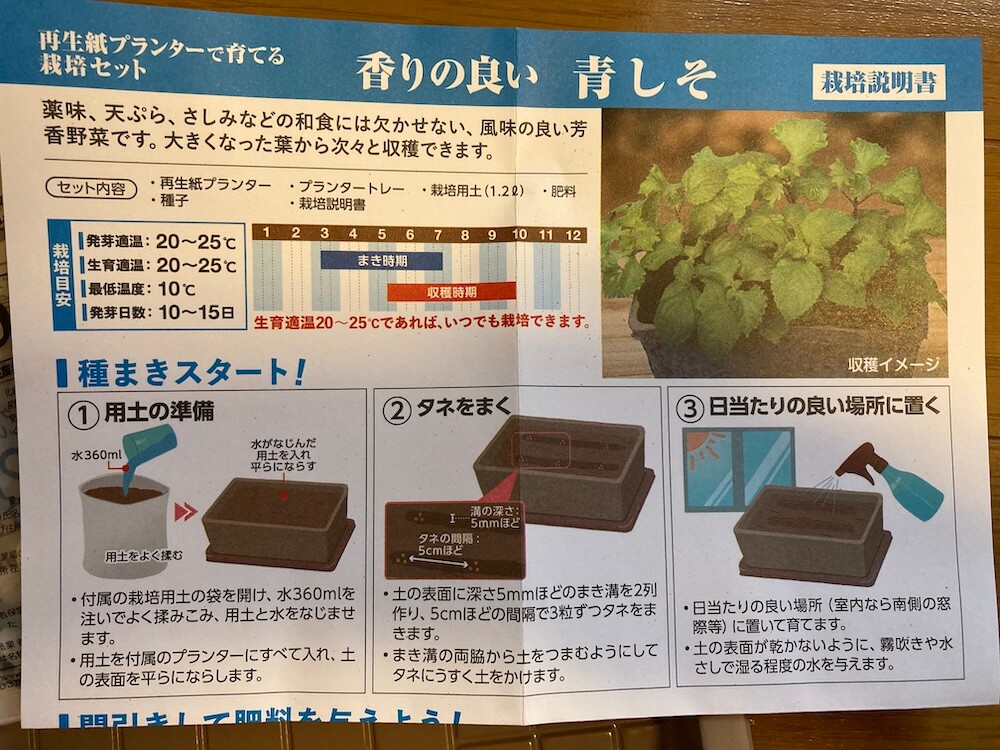 青しその種まき方法パンフレット