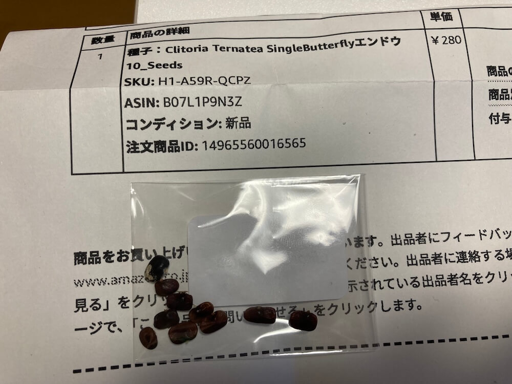 Amazonで買ったバタフライピーの種